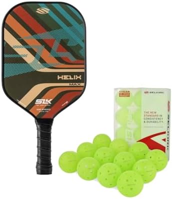 Pickleball  | 2024 Slk Helix Pro Paddle da Pickleball e Pallina Selkirk Pro S1 | Faccia in Fibra di Carbonio e Fibra di Vetro Ibrida | Nucleo Termoformato | Design a 38 Fori | Scanalature + 12 Palline da Pickleball per Esterni Pickleball Pickleball