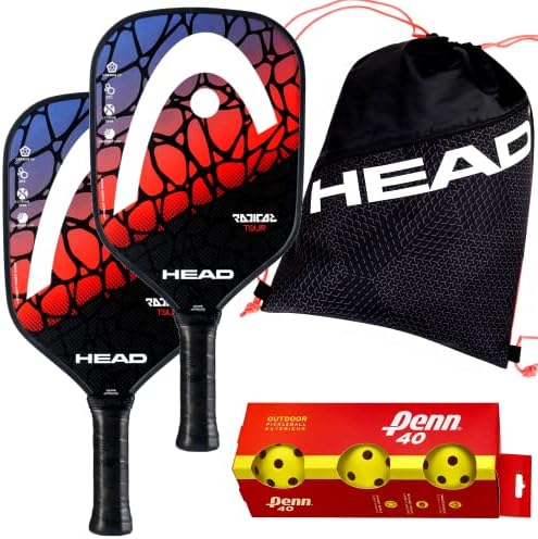 Pickleball  | Bundle di paddle Radical Tour Classic Graphite 2 con borsa a tracolla del Tour Team, 3 palline da pickleball Penn Outdoor. Pickleball Pickleball