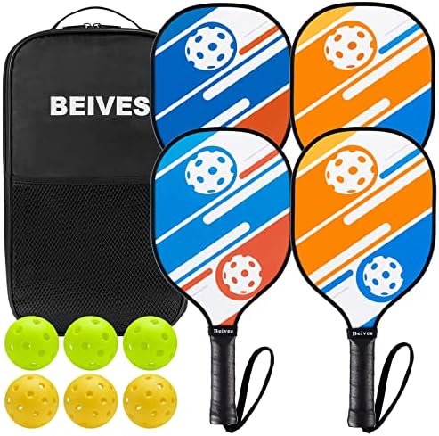 Pickleball  | Paddle da Pickleball Set di 4 Racchette in Legno di Tiglio a 7 Strati con 6 Palline e 1 Borsa da Trasporto, Attrezzatura per Pickleball per Principianti e Intermedi con Protezione Aggiuntiva per i Bordi Pickleball Pickleball