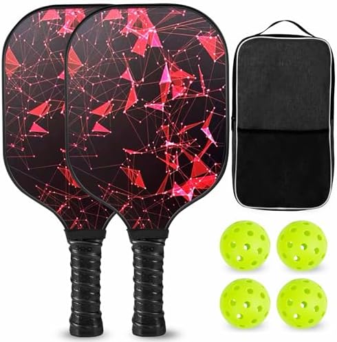 Pickleball  | Paddle da Pickleball, Set di Pickleball in Fibra di Vetro Appropriato Usapa con 2 Racchette, 4 Palline da Pickleball e Borsa da Trasporto, Set di Paddle da Pickleball Leggeri per Uomini e Donne Pickleball Pickleball