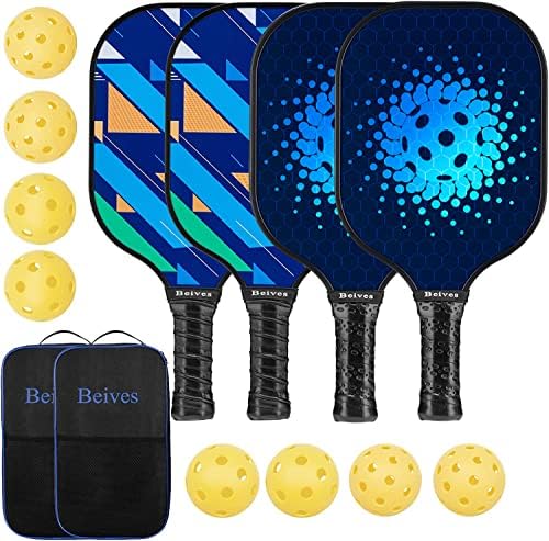 Pickleball  | Set di 4 Paddles da Pickleball in Grafite – Racchette da Pickleball Leggere con 8 Palline e 2 Borse Portatili per il Trasporto Pickleball Pickleball